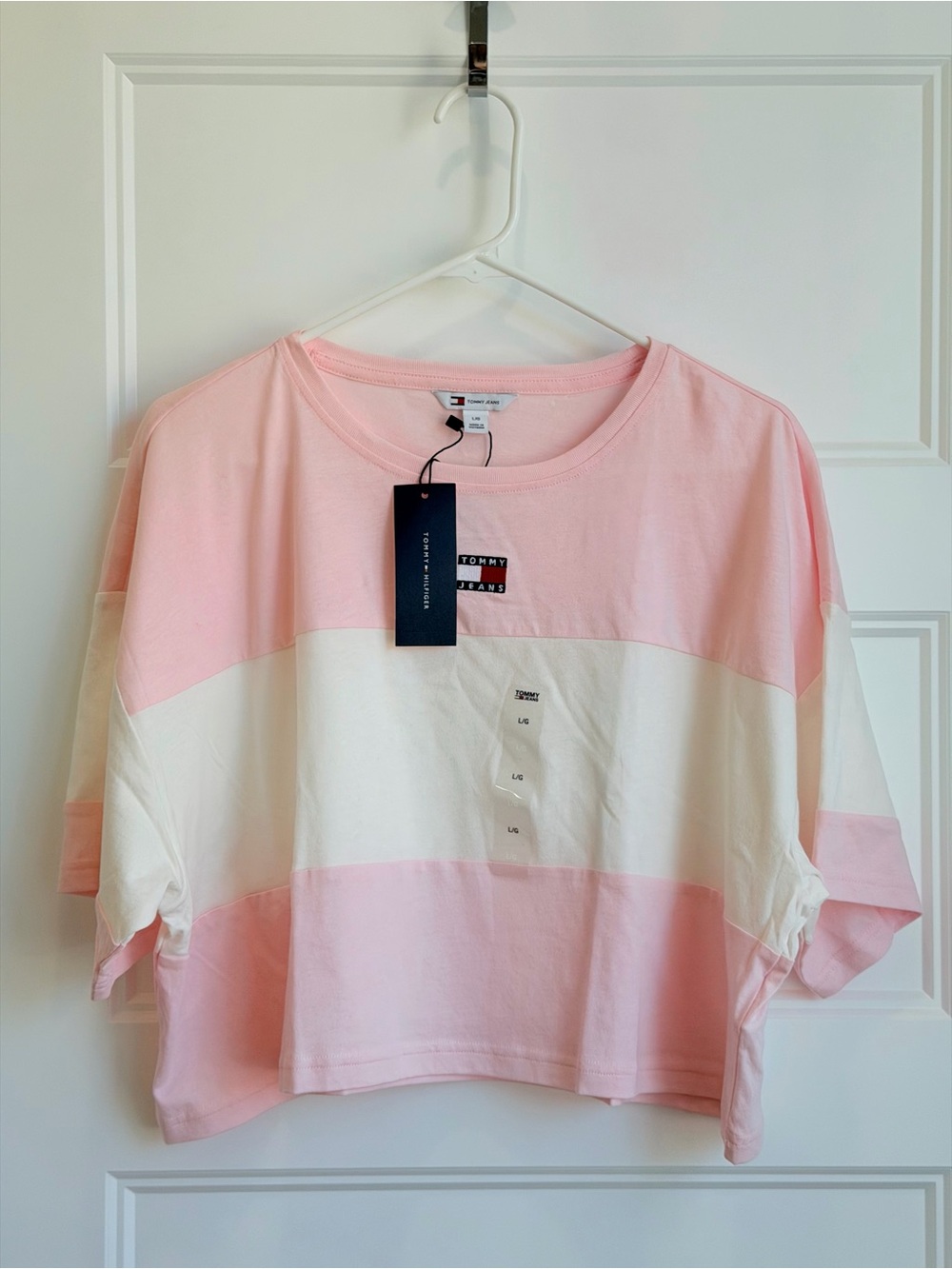Tommy Hilfiger Pink and White Colorblock Short Sleeve Tee